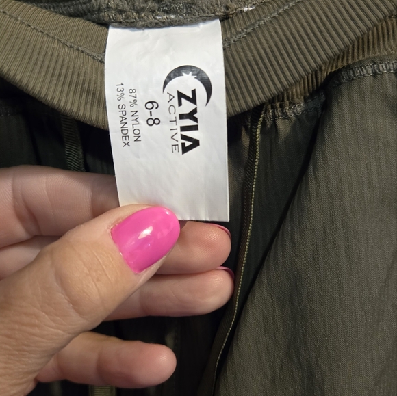 Zyia Active Sweat Pants Joggers Olive Trail Vertical Stripe Pull On Tie Waist - Picture 4 of 6